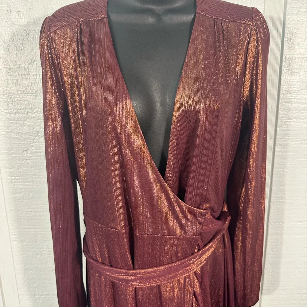 WAYF Women’s Meryl Long-Sleeve V Neck Metallic Wrap Long Sleeve Dress SZ XS NWT - Picture 8 of 14